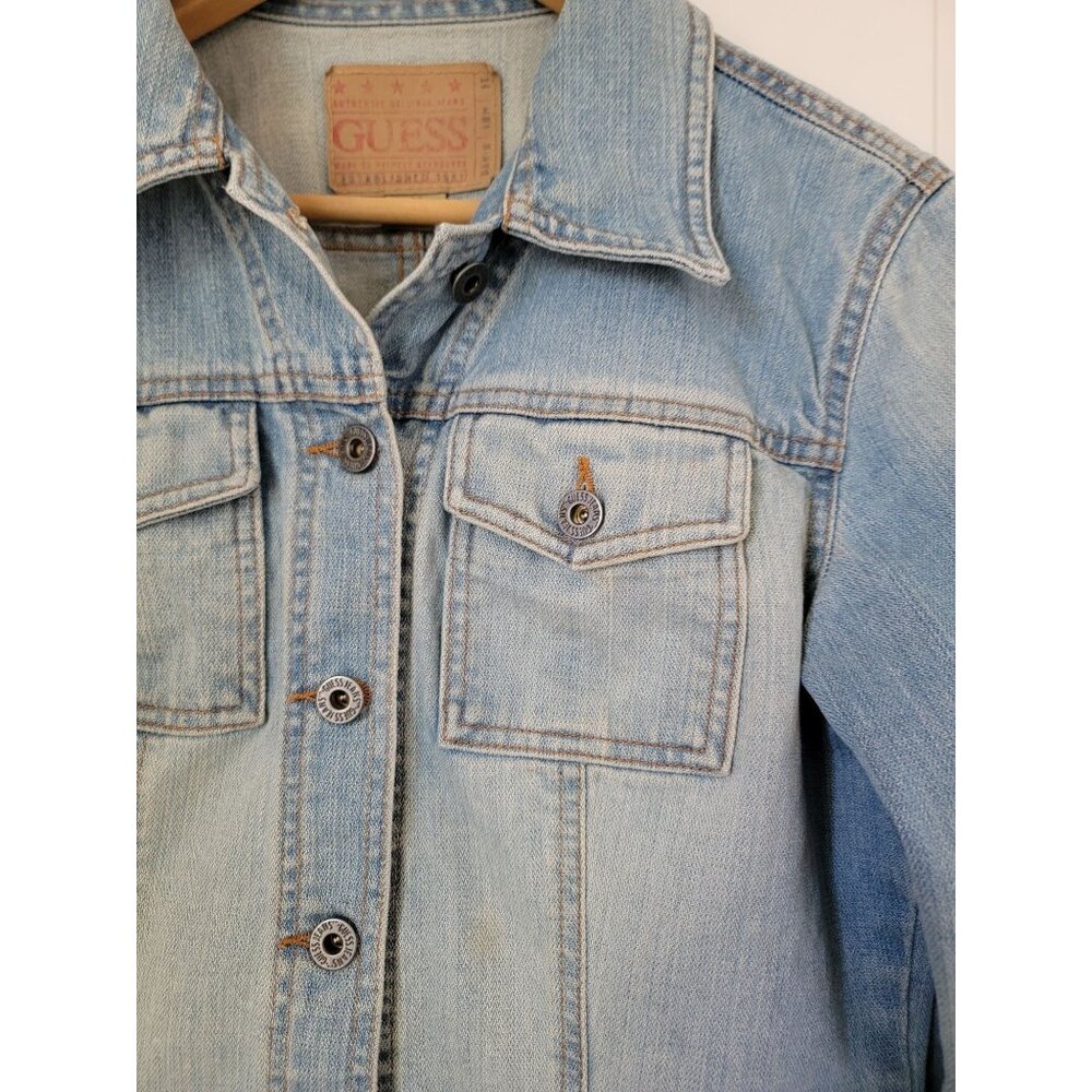 Guess Womens Medium Light Wash Denim Jacket Button-Up Rugged Workwear Style Sz M - Picture 3 of 9